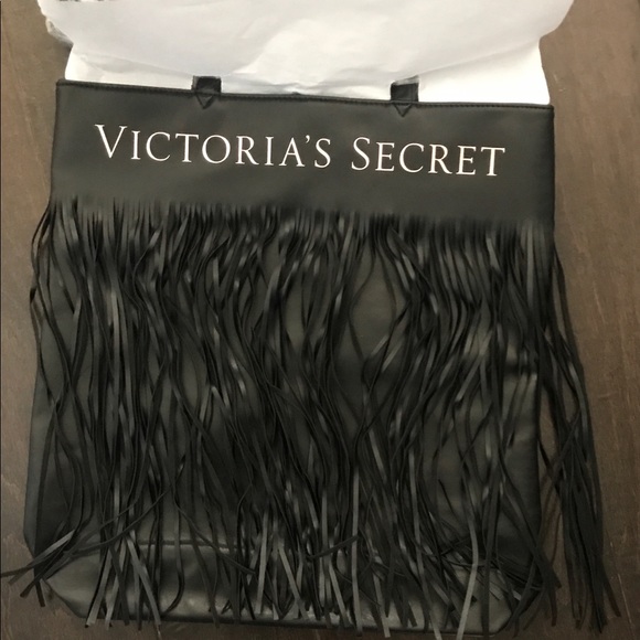 Victoria's Secret Handbags - Victoria’s Secret Black Faux Leather Fringe Bag